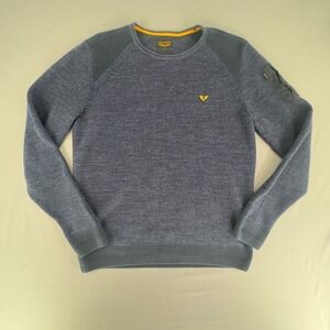 PME Legend XL Mens Blue Ribbed Knit Sweater Flight Arm Pocket Cotton Pullover